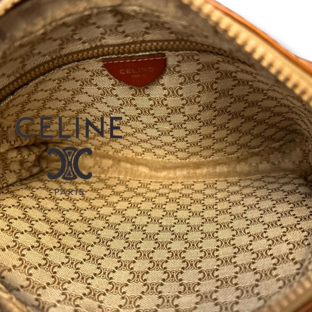 Vintage Celine Y2K Brown Monogram Clutch featuring Gold Hardware & Leather Strap - Picture 9 of 15